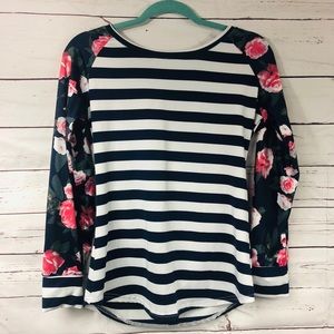 Striped Floral detail Boutique top long sleeve med